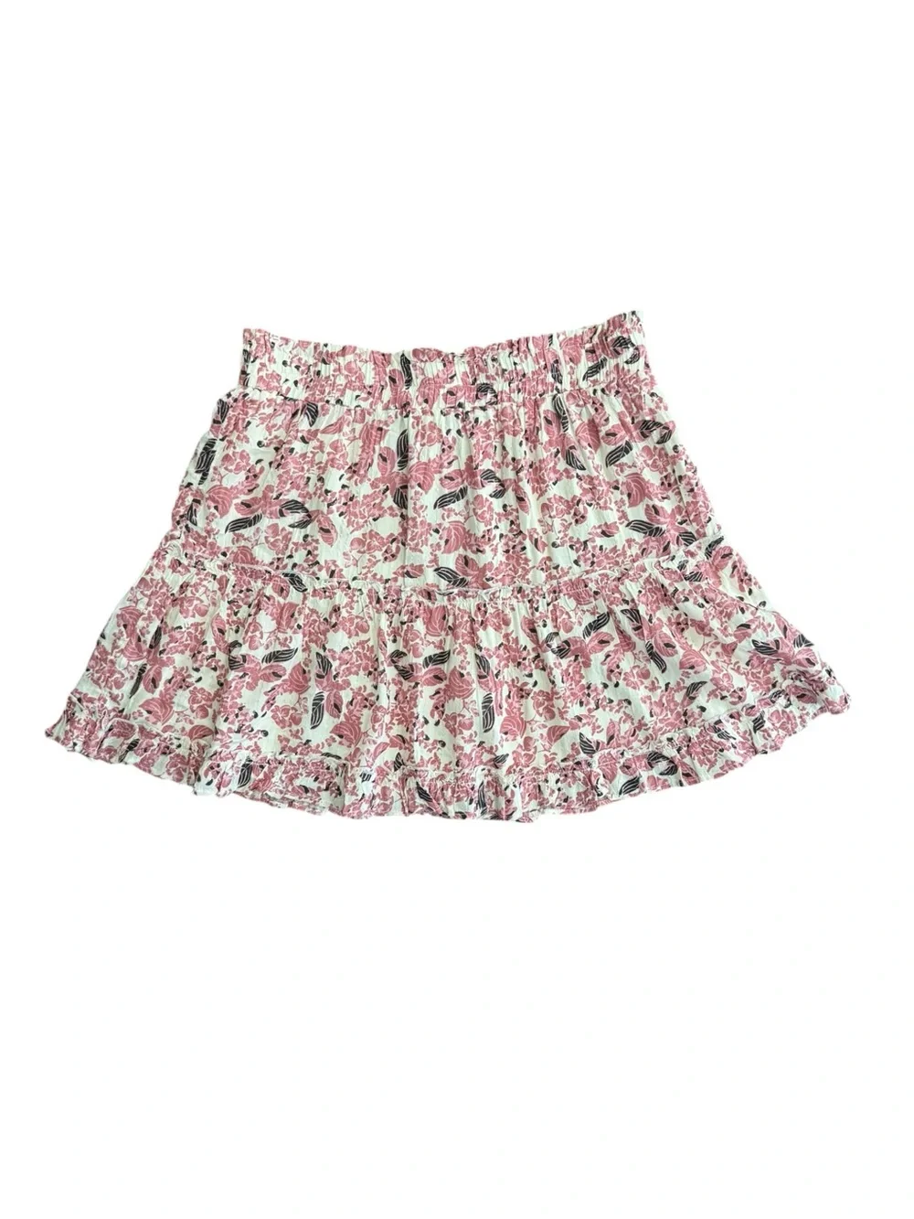 ANTHROPOLOGIE | NWT Bishop + Young Ruffle Mini Skirt in Pink Motif, Size Large